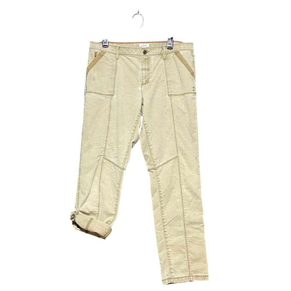 LL Bean Women Tan Khaki Utility Cargo Pants Roll Tab Straight Leg 14R Gorpcore